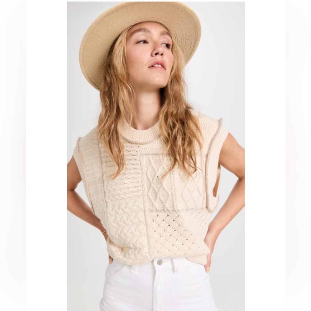 NWT - Free People Cable Knit Take the Plunge Oversized Cream Vest - Small